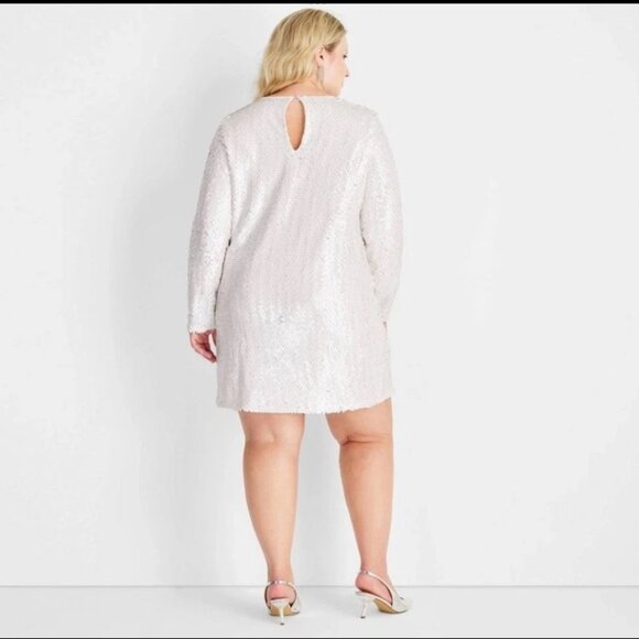 Women's Holiday Long Sleeve Sequin Mini Dress - Future Collective White S - Picture 2 of 2